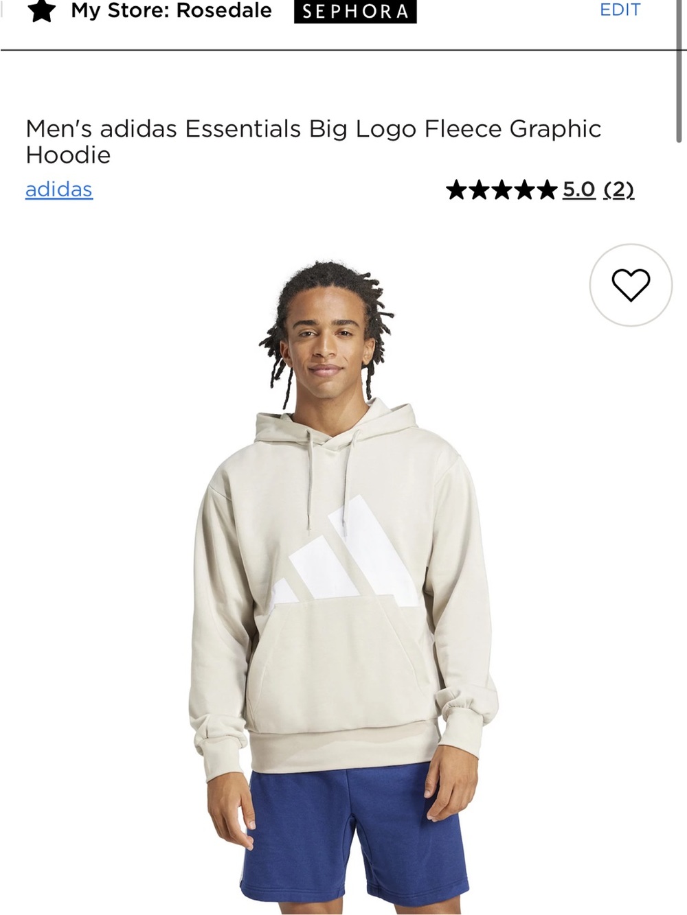 Adidas Men's Big Logo Fleece Hoodie NWT